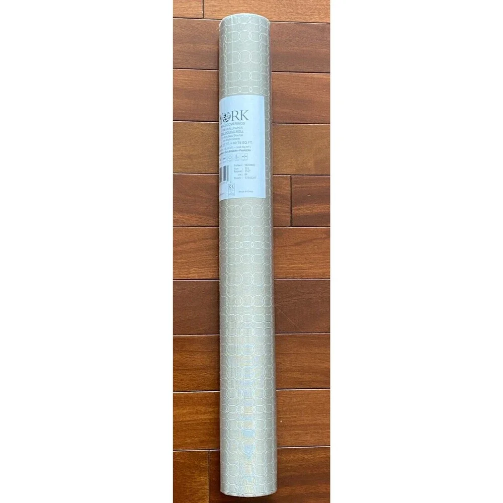 York Wallcoverings Wallpaper Y6220805 Metallic Oval Mesh DoubleRoll Beige Silver